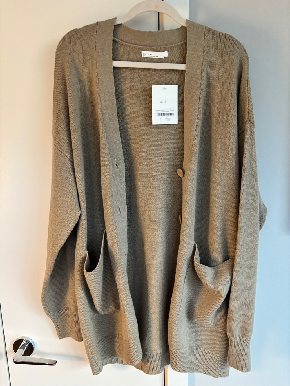 OAK + FORT Oversized Open-Front Cardigan in Taupe